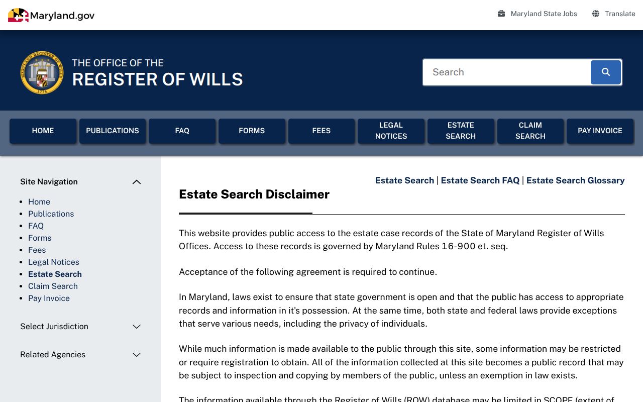 Camp Springs people search using Maryland Estate Search
